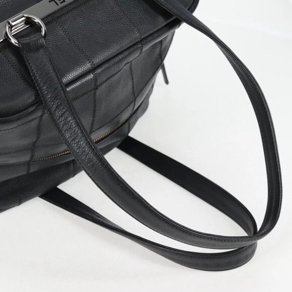 CHANEL Choco Bar Hand Bag Grained Calf Skin Black Silver gold - Picture 7 of 16